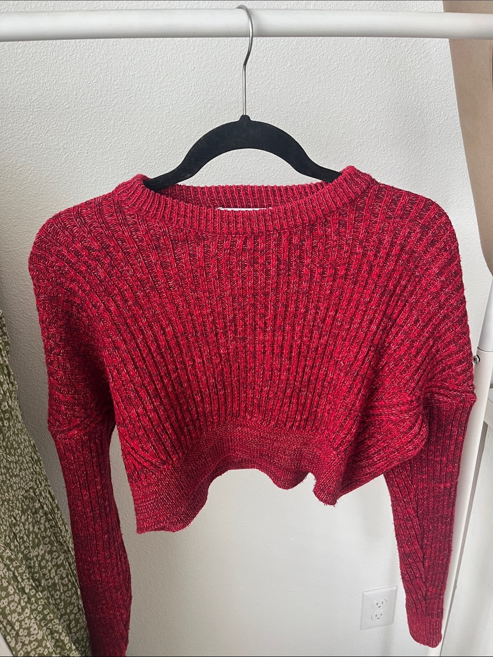 Urban Outfitters Red Ribbed Cropped Crewneck Sweater